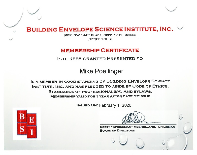 Certified member of Building Envelope Science Institute Poellinger